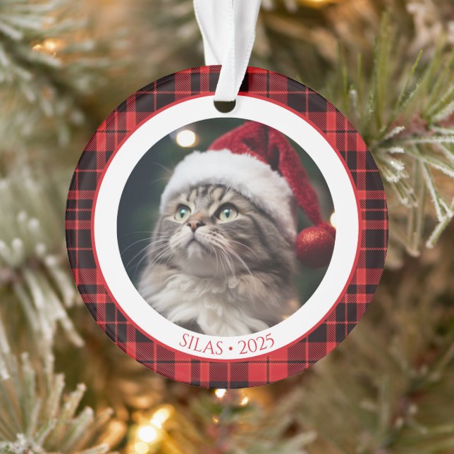 Enfeite de Natal com Foto de Gato com Ano para Ama (Árvore)