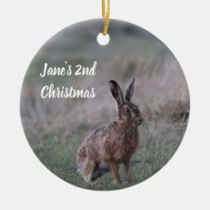 Enfeite de Natal com Foto de Lebre Personalizada