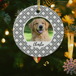 Enfeite de Natal com Foto de Pet com Padrão Geomét
