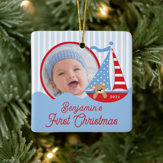 Enfeite de Natal com Foto do Barquinho do Bebê no  (Árvore)