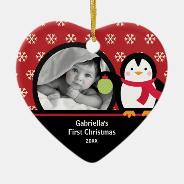 Enfeite de Natal com Foto do Bebê Penguin (Frente)