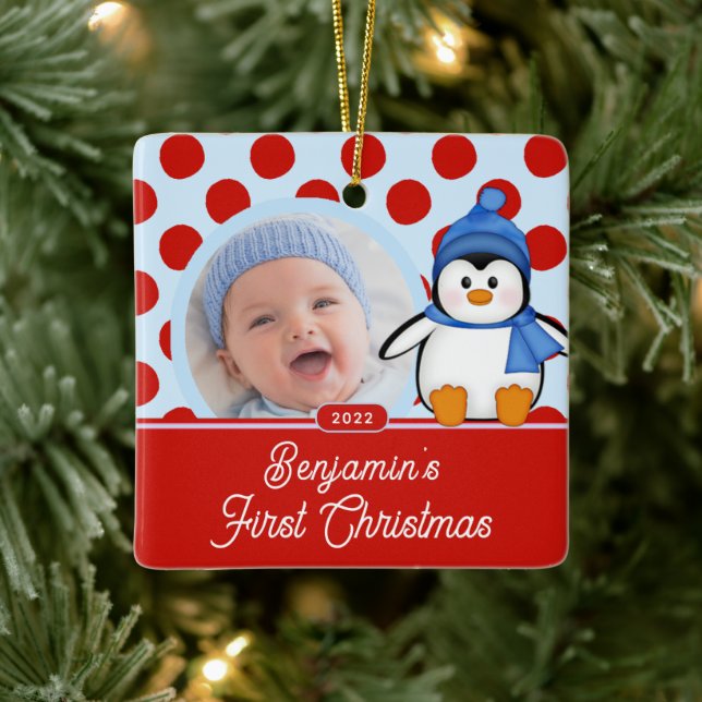 Enfeite de Natal com Foto do Bebê Pinguim  (Árvore)