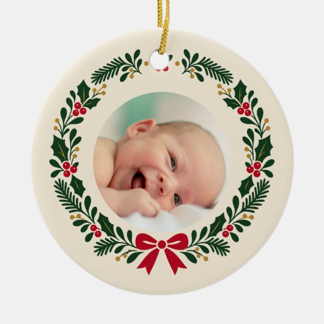 Enfeite de Natal com Foto do Bebê Raposa da Flores (Frente)