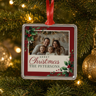 Enfeite de Natal com Foto Personalizada Burgundy B