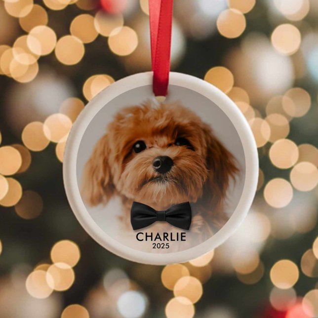 Enfeite de Natal com Foto Personalizada do Animal  (Modern Minimalist Pet Photo Christmas Ornament)