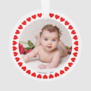 Enfeite de Natal com Foto Personalizada e Corações