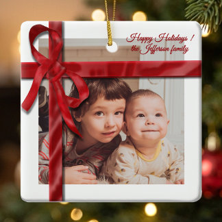 Enfeite de Natal com Foto Personalizada Vermelha