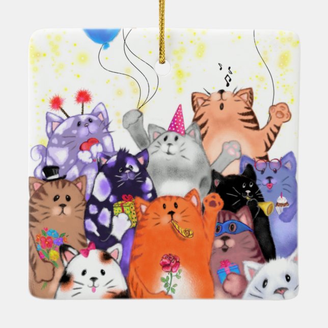 Enfeite de Natal com Gatos de Festa (Verso)