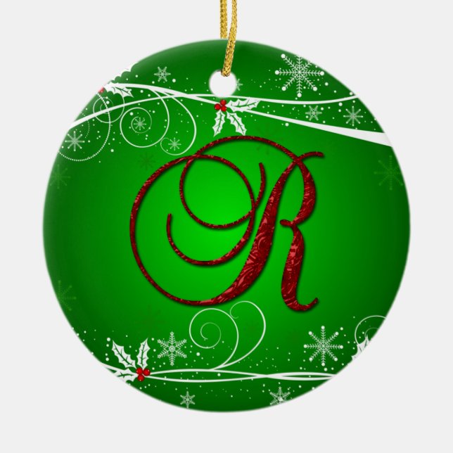 Enfeite de Natal com iniciais de azevinho vermelho (Frente)