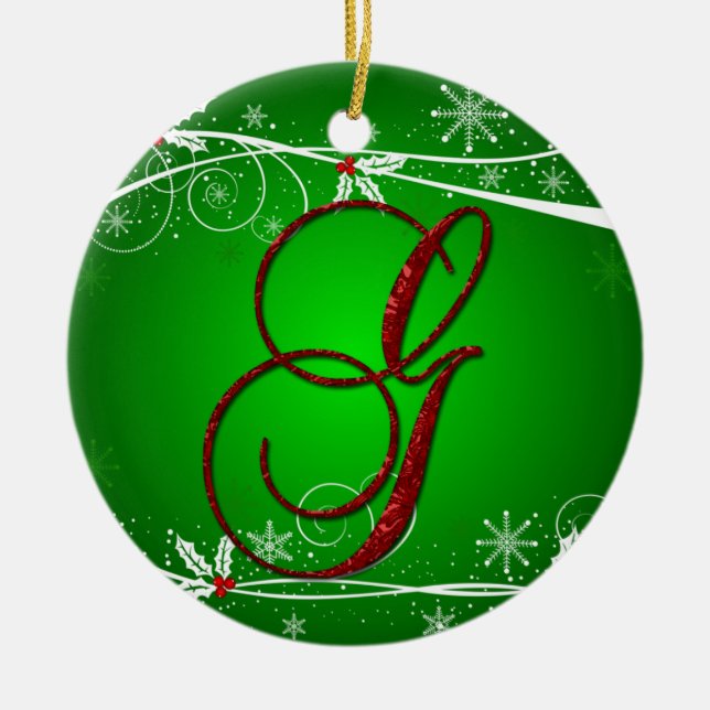 Enfeite de Natal com Letra Inicial Holly em Verde  (Frente)