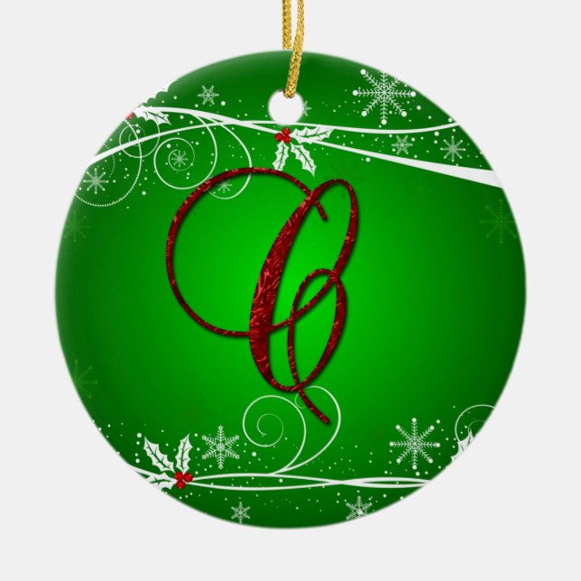 Enfeite de Natal com Letra Inicial Holly Vermelho  (Frente)