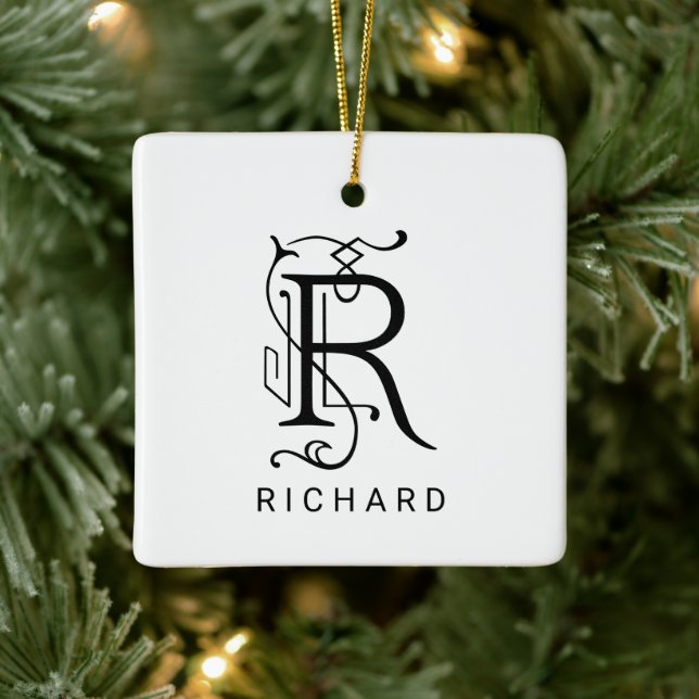 Enfeite de Natal com Monograma Elegante Letra R (Árvore)