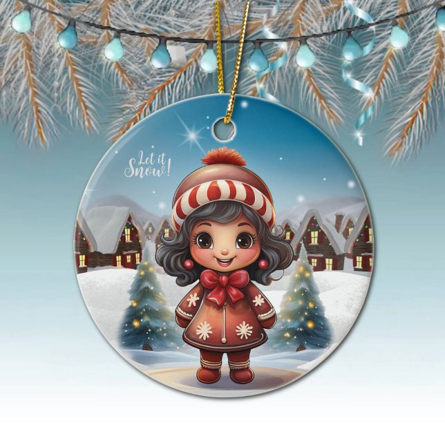 Enfeite de Natal com Personagem Feminina para pres (Girly Character stocking stuffer for female Ornament Gingerbread Girl Let it Snow Christmas Decor 🎄)