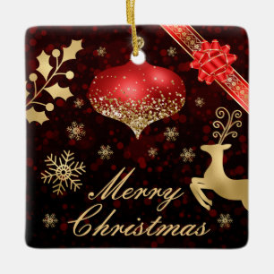 Enfeite de Natal com purpurina Vermelho e Dourado 