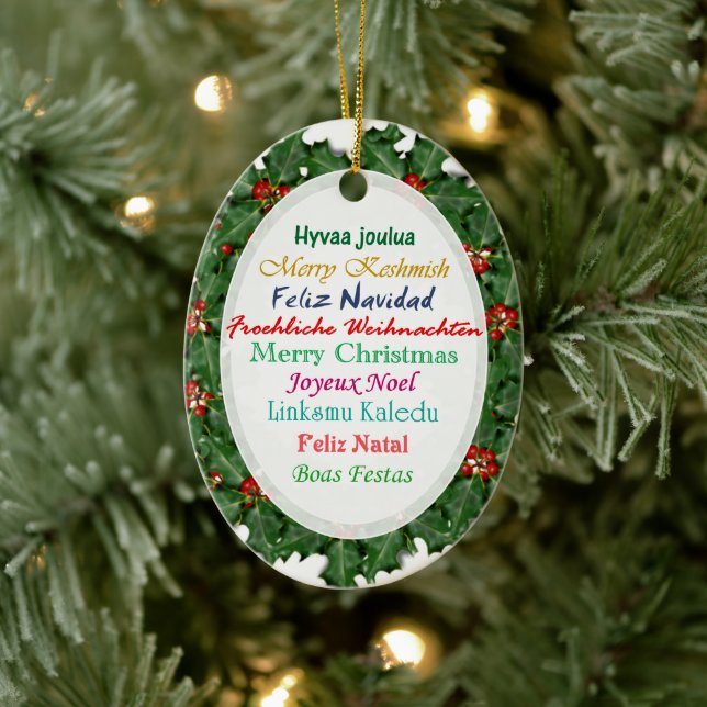 Enfeite de Natal com Texto de Feliz Natal em Idiom (Árvore)
