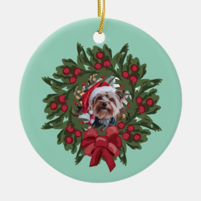 Enfeite de Natal Coroa de Yorkie (Frente)