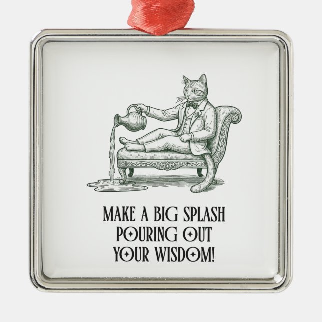 Enfeite de Natal de Água Pun Wise Cat Zodiac  (Frente)
