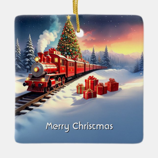 Enfeite de Natal de árvore de Natal de trem vermel (Frente)