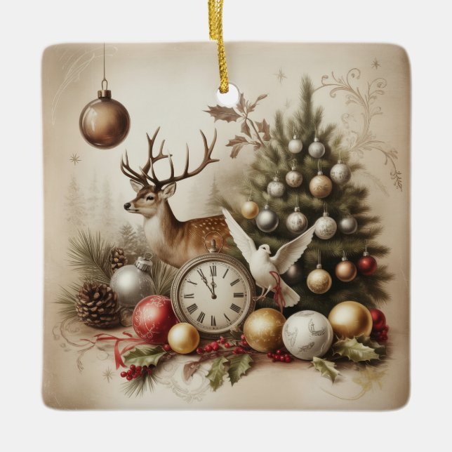 Enfeite de Natal de Árvore Vintage (Frente)
