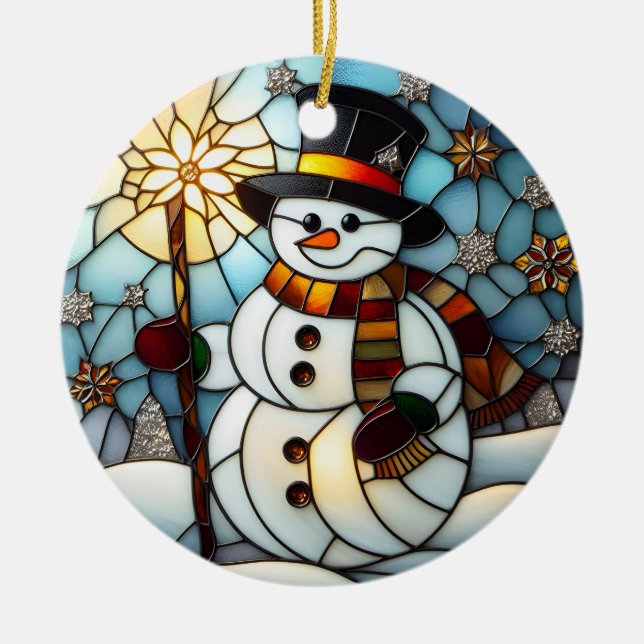 Enfeite de Natal de Boneco de Neve em Vidro Mancha (Frente)