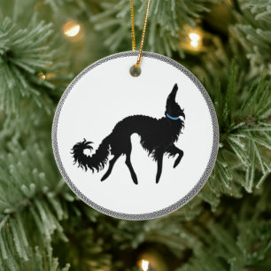 Enfeite de Natal de Borzoi Preto Dançando