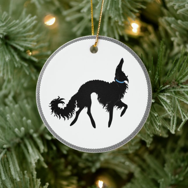 Enfeite de Natal de Borzoi Preto Dançando (Árvore)
