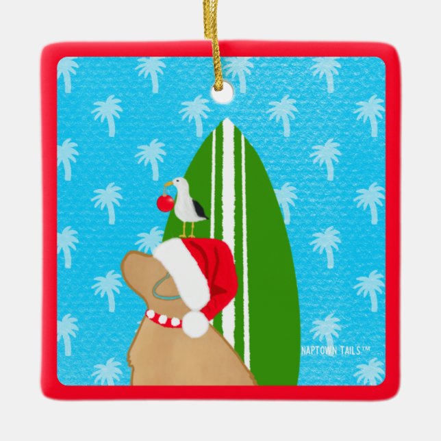 Enfeite de Natal de Cachorro de Surfista Labrador  (Frente)