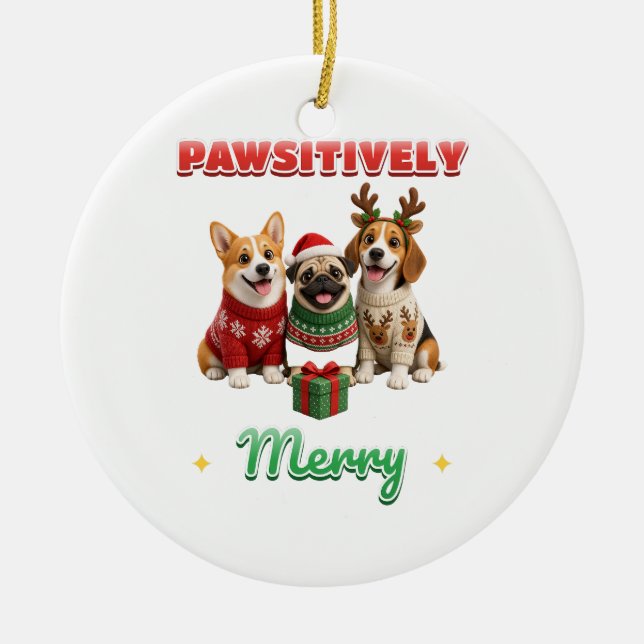 Enfeite de Natal de Cachorros com Suéter Positivam (Frente)