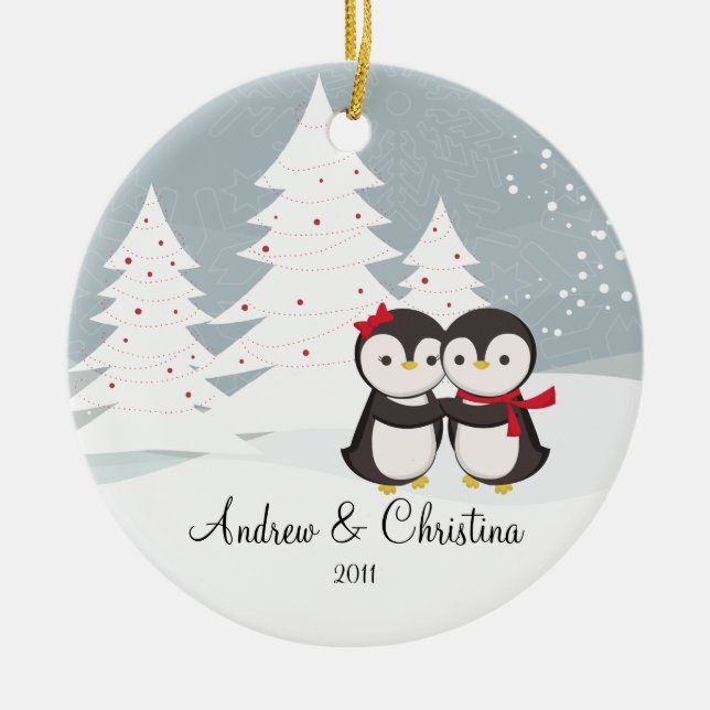 Enfeite de Natal de Casal de Pinguins Fofo (Frente)