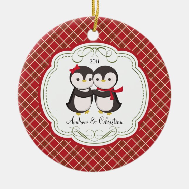 Enfeite de Natal de Casal de Pinguins Fofo (Frente)