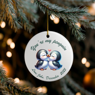 Enfeite de Natal de Casal Pinguim Personalizado