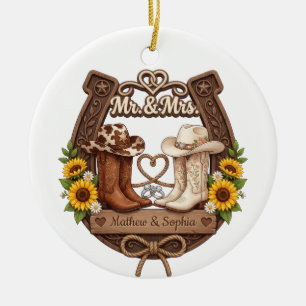 Enfeite de Natal de Casamento Cowboy Personalizado