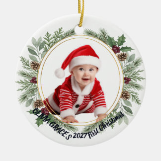 Enfeite de Natal de Cerâmica com Foto de Bebê Mode