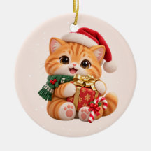 Enfeite de Natal de Cerâmica de Gatinho Fofo Meowy