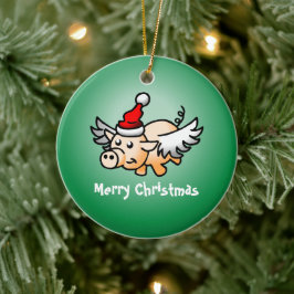 Enfeite de Natal de Cerâmica Porco Voador