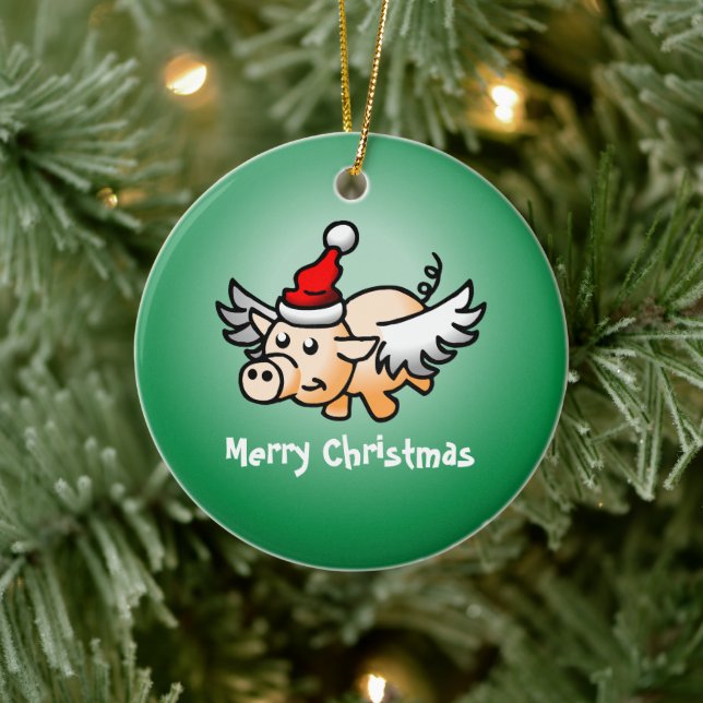 Enfeite de Natal de Cerâmica Porco Voador (Árvore)