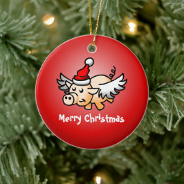 Enfeite de Natal de Cerâmica Porco Voador
