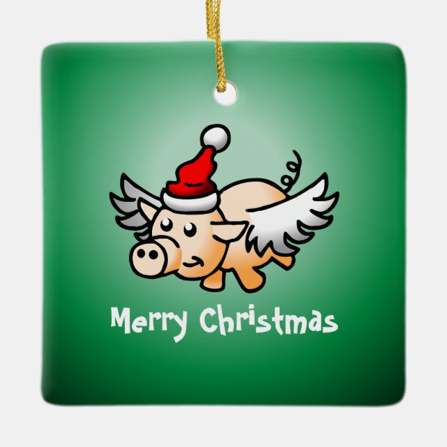 Enfeite de Natal de Cerâmica Porco Voador (Frente)