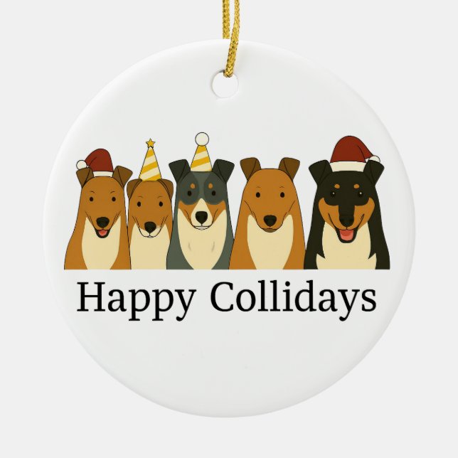 Enfeite de Natal de Collie Liso (Frente)