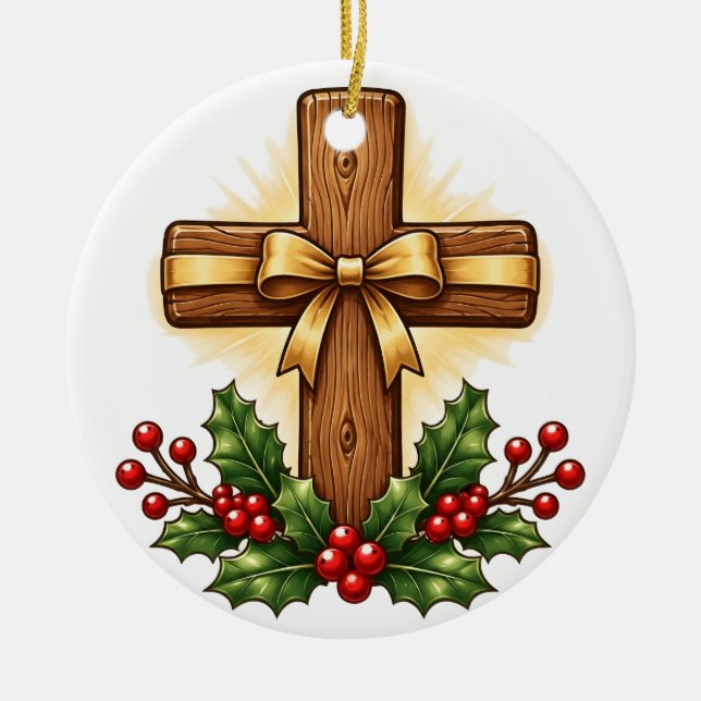 Enfeite de Natal de Cruz de Madeira Rústica (Frente)