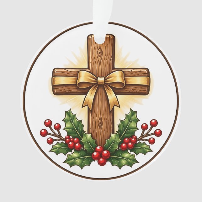 Enfeite de Natal de Cruz de Madeira Rústica (Frente)