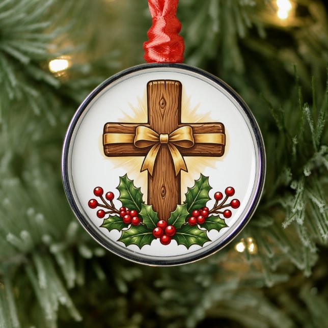 Enfeite de Natal de Cruz de Madeira Rústica (Árvore)