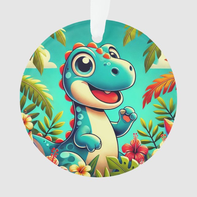 Enfeite de Natal de Dinossauro Fofo de Selva Tropi (Frente)