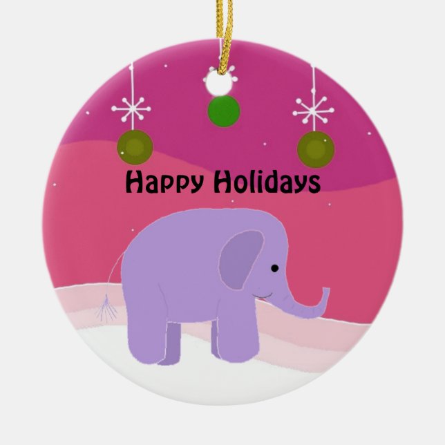 Enfeite de Natal de Elefante Roxo (Frente)