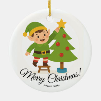 Enfeite de Natal de Elfo Fofo com Nome da Família