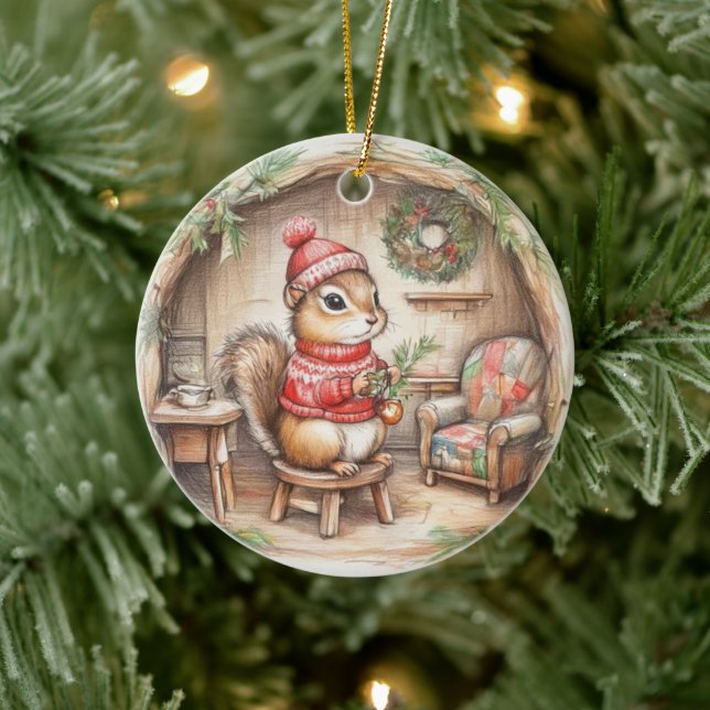 Enfeite de Natal de Esquilo Fofo com Mensagem (Árvore)