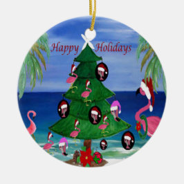 Enfeite de Natal de flamingos da família do Papai