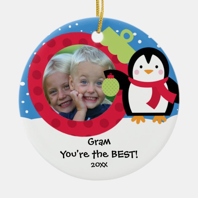 Enfeite de Natal de Foto do Pinguim Gram (Frente)