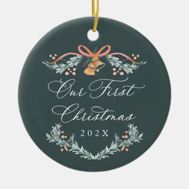 Enfeite de Natal de Foto dos Nosso Primeiros Casad (Frente)