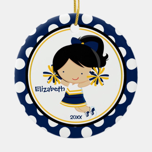 Enfeite de Natal de Garota Cheerleader Azul Dourad (Frente)